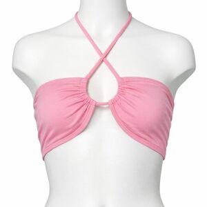 Aritzia Sunday Best Cora Halter Top Pink M Strapless Bandeau Ruched Crop Y2K